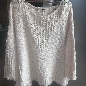 Free People Cream Textured Knit Sweater